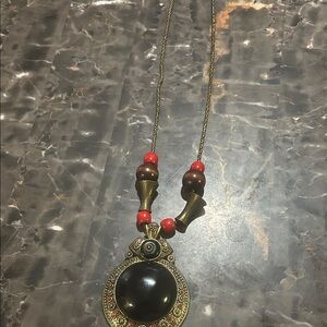 Vintage Gold and Red Beaded Necklace